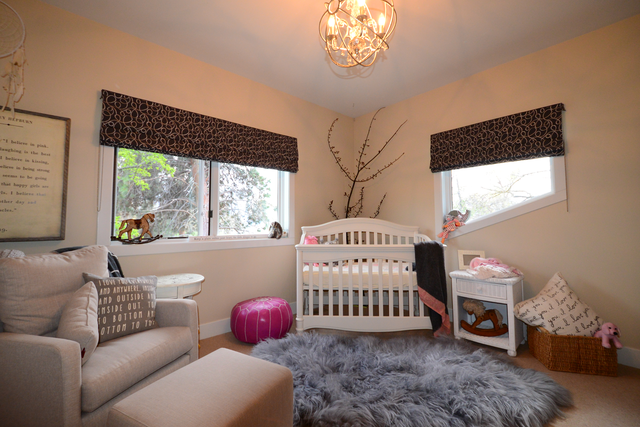 Custom Roman Shades in a baby room