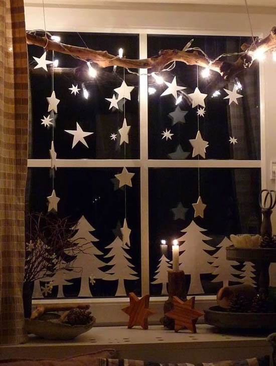 Hunter Douglas Window Treatments Kelowna | Holiday Window Decorating Ideas: Hanging branch with lights