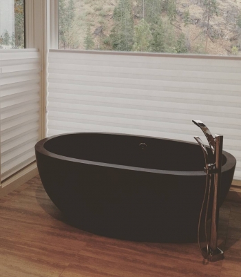 Hunter Douglas Solera Shades in Bathroom | The Well Dressed Window Kelowna