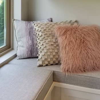 Shag pillow, reupholstered couch
