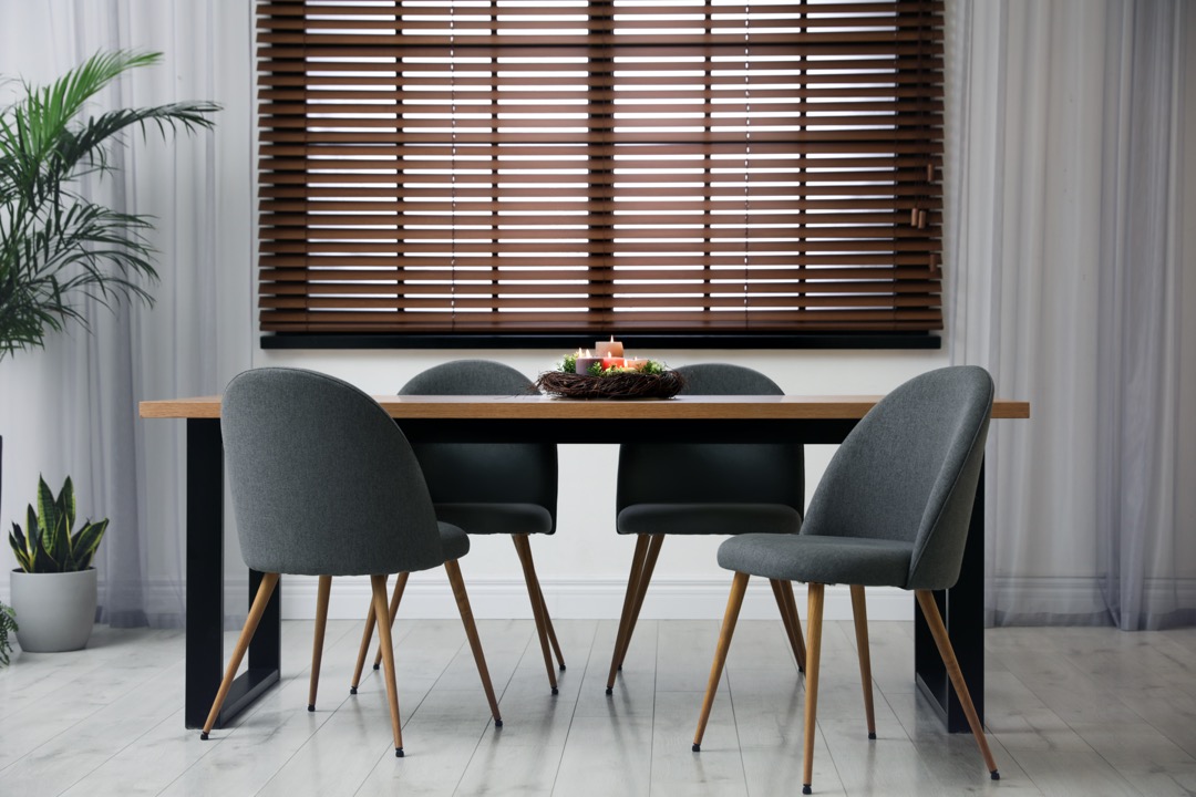 Wooden blinds in dining room